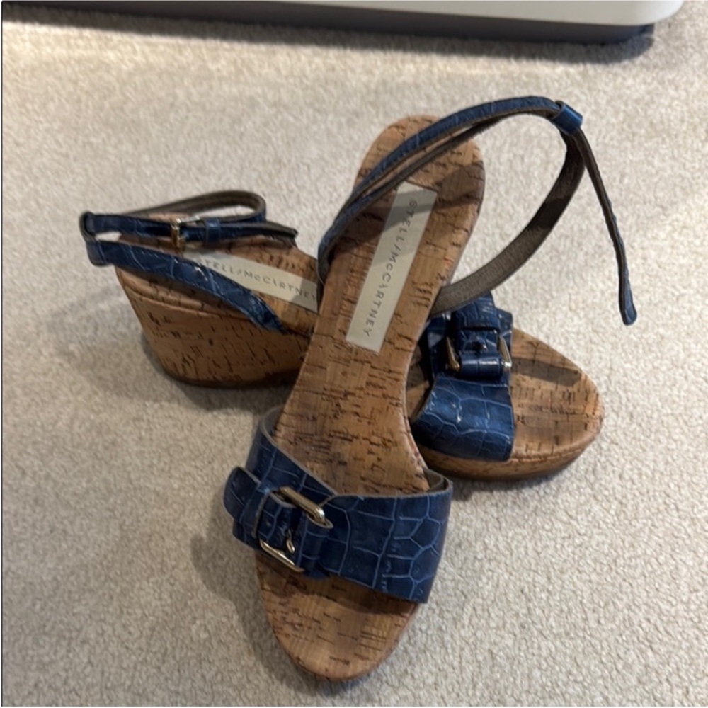 Stella McCartney authentic Blue Croc-Embossed Wedge Sandals
